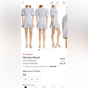 Veronica Beard Iker Dress, blue/off white, size 8